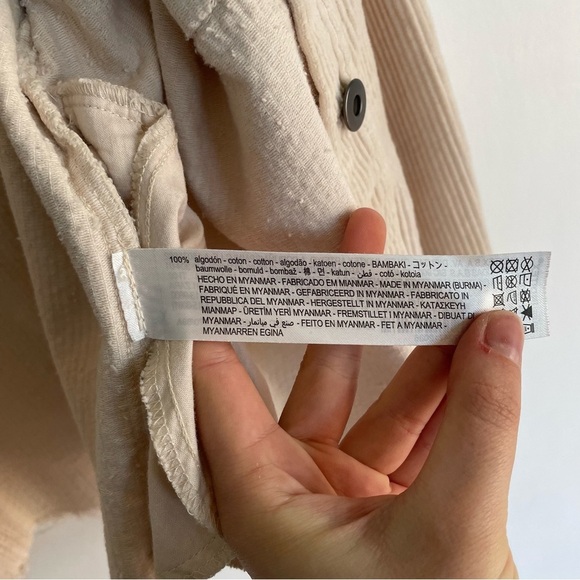 Zara Beige Corduroy Button-Up Jacket Shirt Cream Raw Edge Casual Collared M - Picture 8 of 12